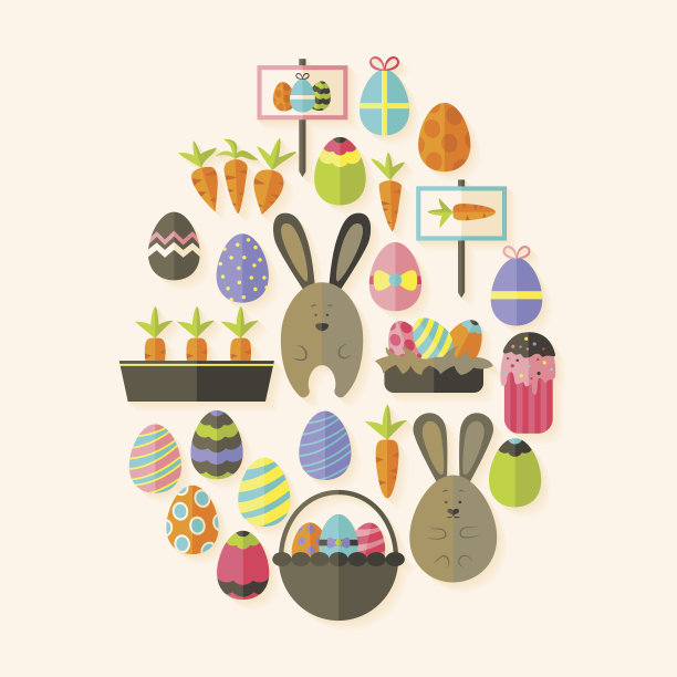 复活节假日平图标蛋形与米色阴影图片下载