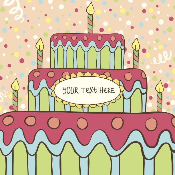 带蛋糕和蜡烛的矢量生日卡图片下载