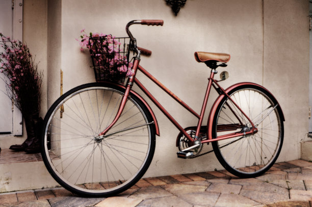 带花的老式自行车图片下载