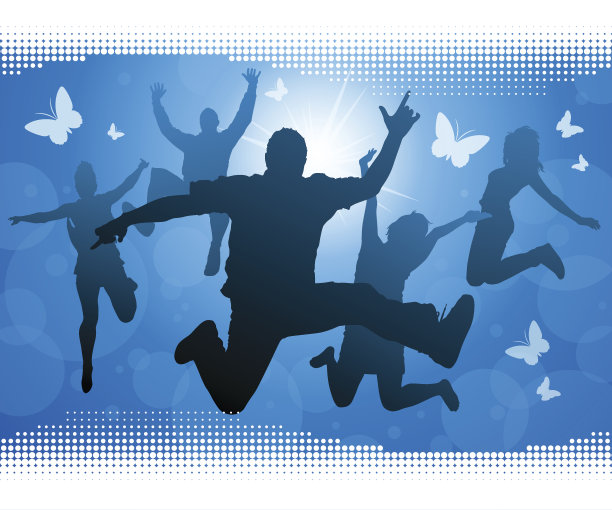 青少年在夏天的背景下跳跃。图片下载