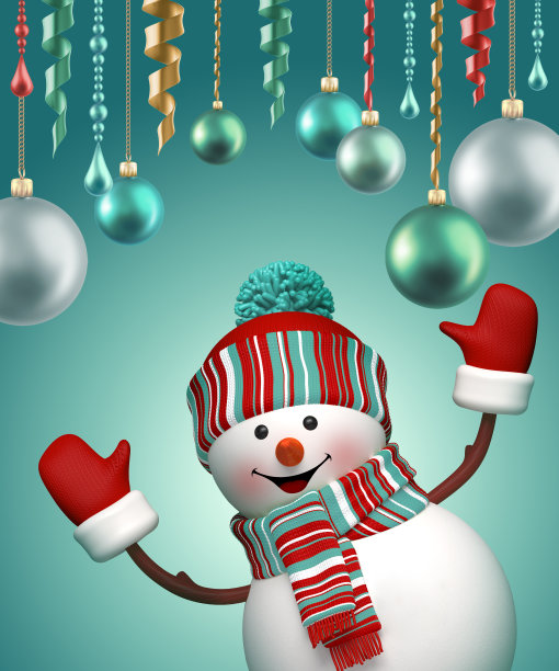 3d快乐雪人庆祝圣诞节，节日背景图片下载