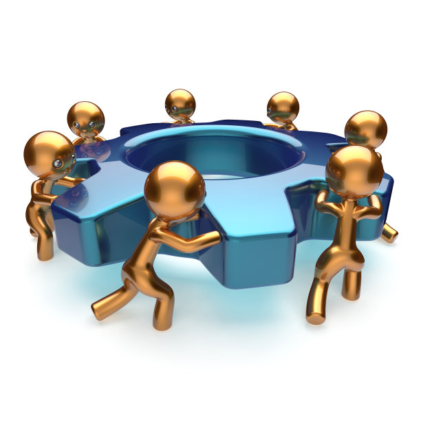 团队的业务流程工人一起开始转动齿轮图片下载