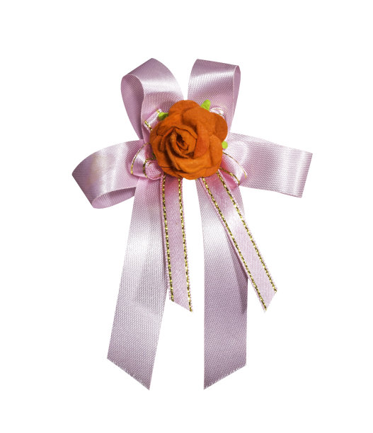 粉红丝带与红玫瑰孤立图片下载