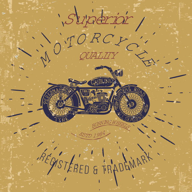 复古摩托车设计的t恤图形打印矢量图片下载