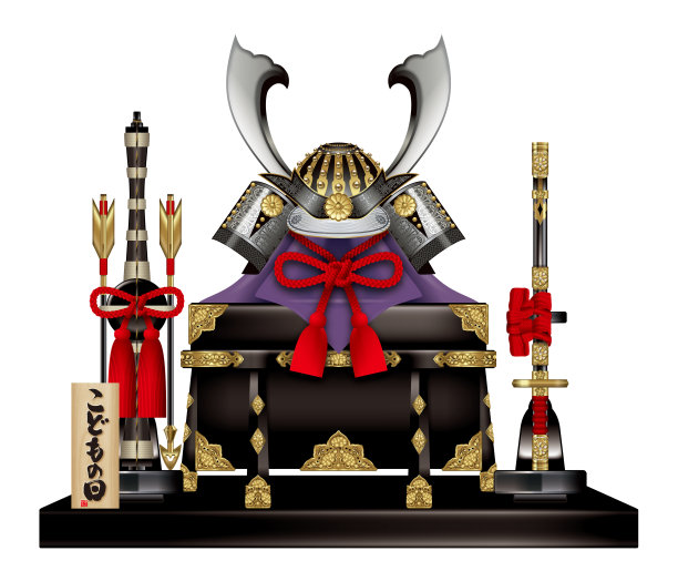 武士头盔。弓、箭和剑。图片下载