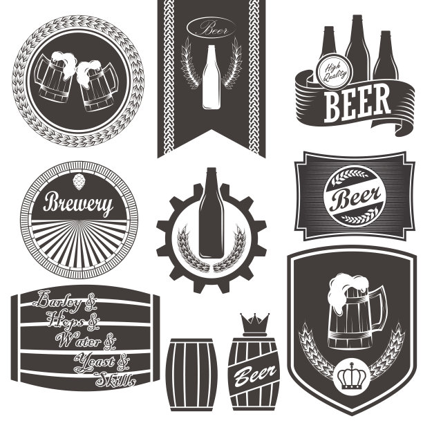 陈年啤酒标识、标签和设计元素图片下载