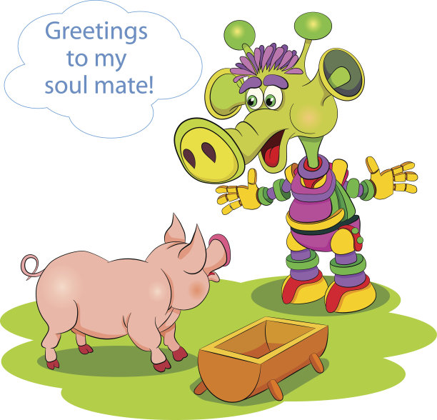 漫画卡通图片。火星人在脑海中遇到了猪兄弟图片下载