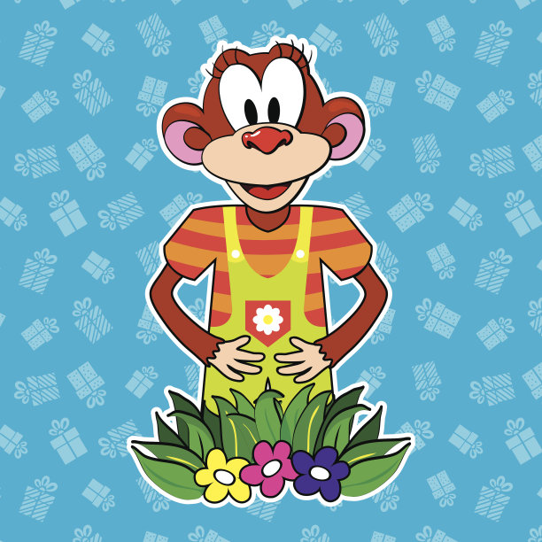 亮色背景上的连衣裙猴子矢量图图片下载