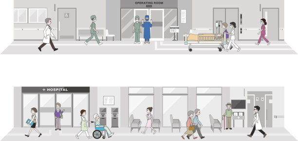 一幅工作中的医院的插图图片下载