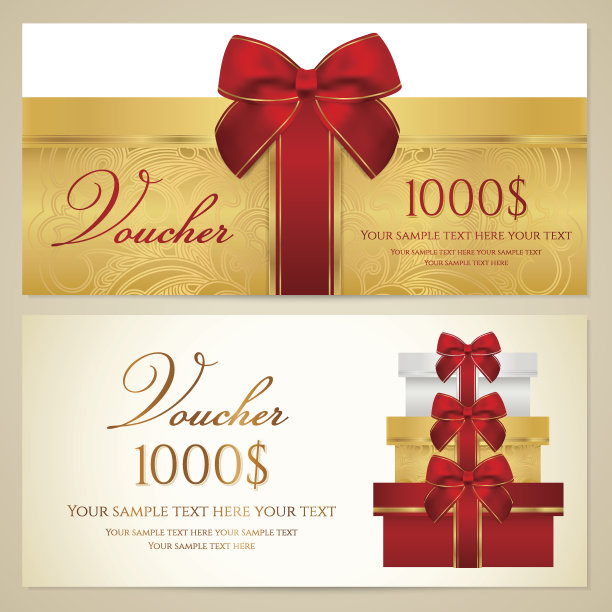 礼券(礼券、礼券)模板及礼品(盒)、蝴蝶结(丝带)素材图片