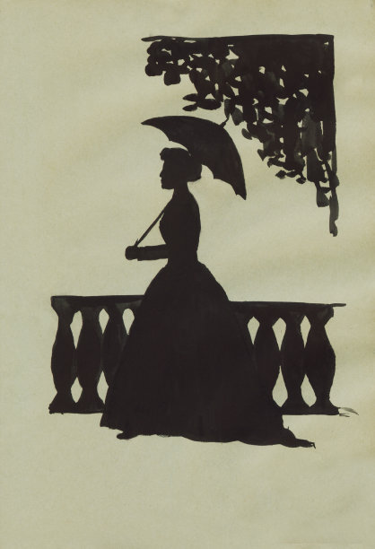 拿伞的女孩，剪影，用黑墨水画的人物图片下载