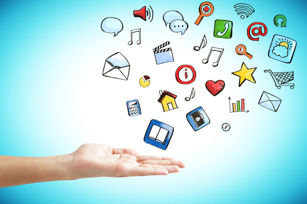 手与社交媒体图标概念图片下载