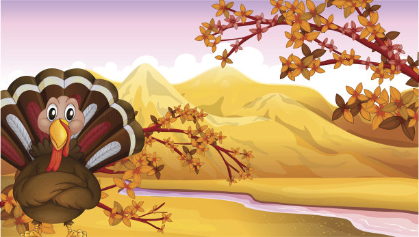 秋天的景色和一只火鸡图片下载