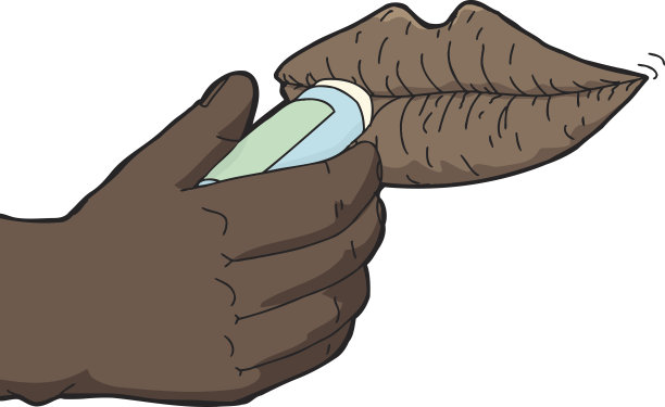 在干燥的嘴唇上涂润唇膏图片下载