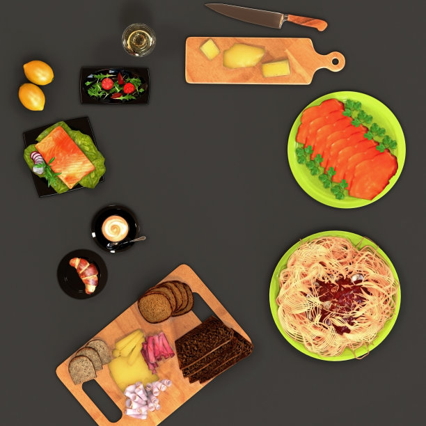 午餐和餐桌上的新鲜食物鱼图片下载