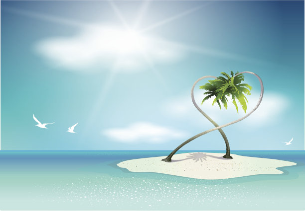 向量天堂岛阳光灿烂的旗帜。图片下载