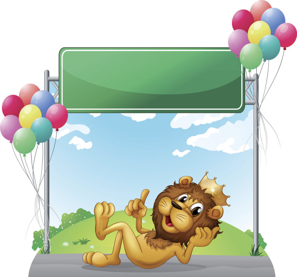 空标牌附近有头戴皇冠的狮子图片下载