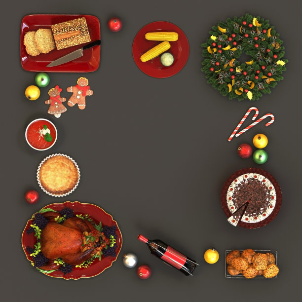 圣诞佳节的餐桌上摆满了新鲜的食物图片下载