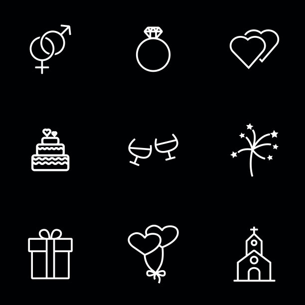 矢量线婚礼图标设置图片下载