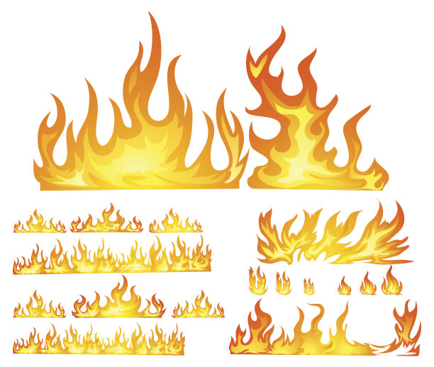 一群火孤立在白色上素材图片
