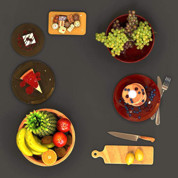 餐后甜点桌上有新鲜的水果等甜食图片下载