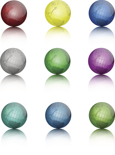一组彩色的地球仪图标。矢量图图片下载