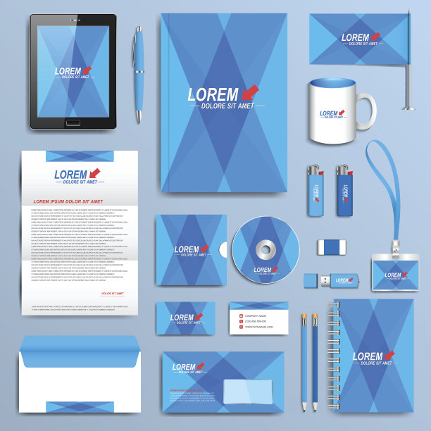 向量企业标识模板集。现代商务文具设计图片下载