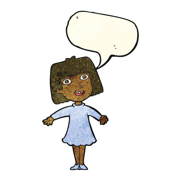 卡通快乐的女人穿着带有讲话泡泡的衣服图片下载