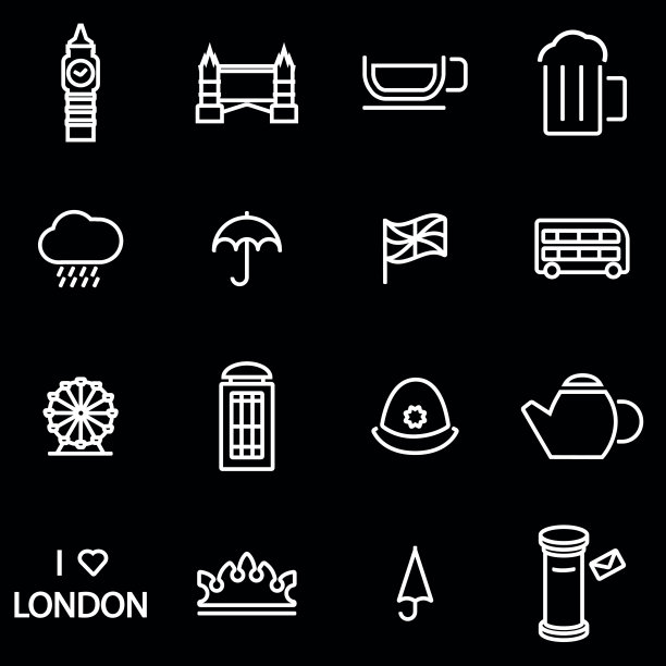 向量线伦敦图标设置图片下载