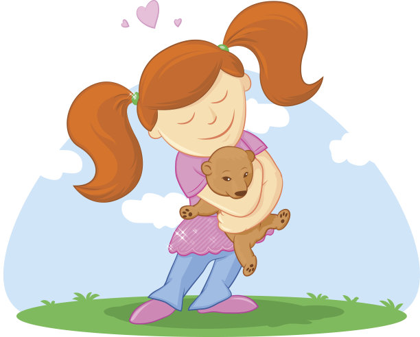 孩子和她的泰迪熊插画图片下载