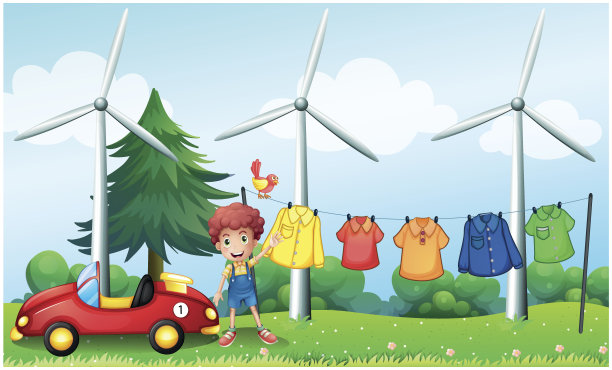 男孩在花园里开着车，挂着衣服图片下载