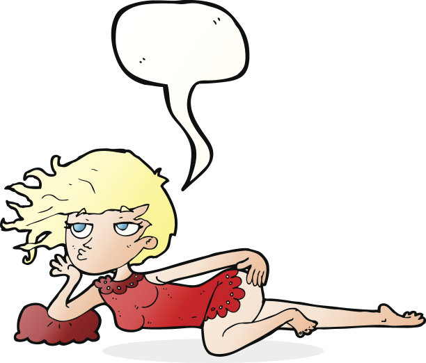 卡通女人在性感的姿势与讲话泡泡图片下载