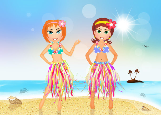 海滩上的夏威夷女孩图片下载