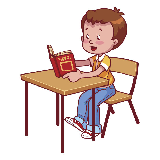 可爱的男生在课桌后面看书图片下载