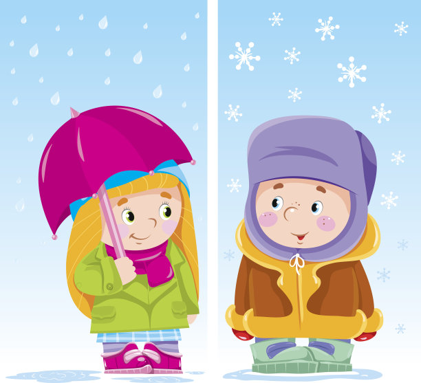 男孩和女孩喜欢这天气。图片下载