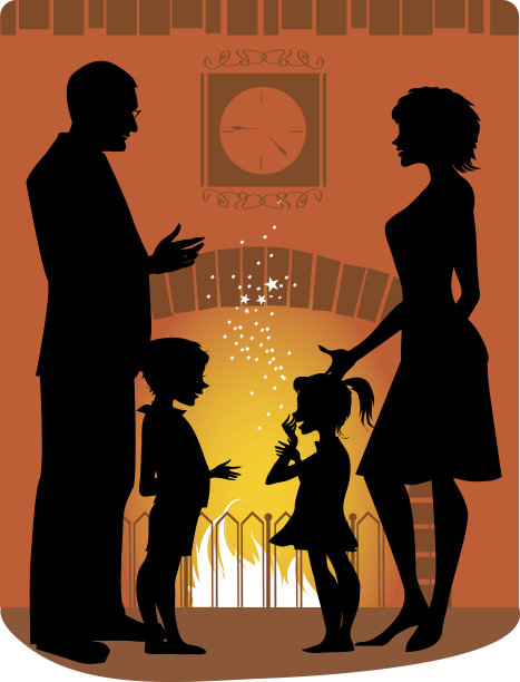 壁炉旁的家庭图片下载