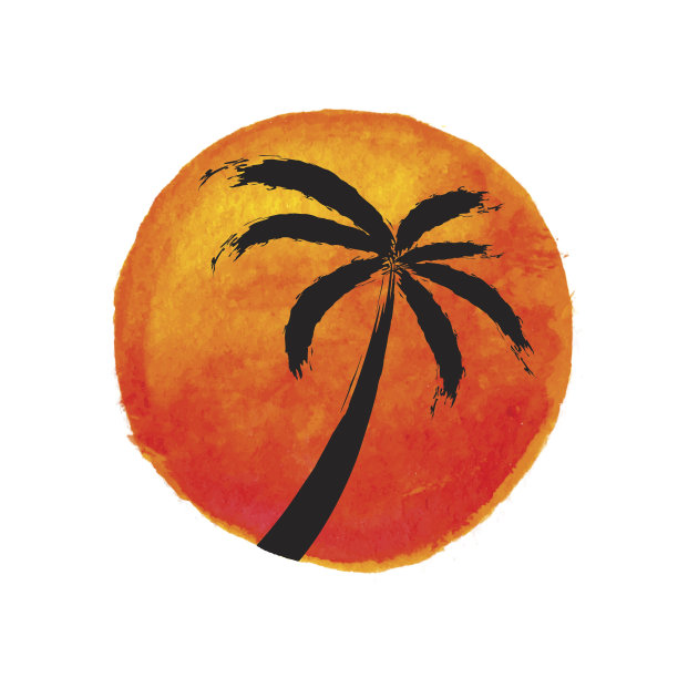 太阳下棕榈树的剪影。向量图片下载