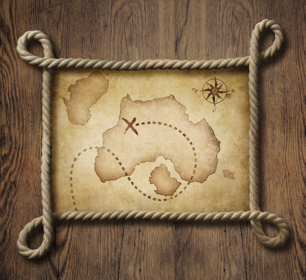 海盗主题航海绳索框架与旧藏宝图图片下载