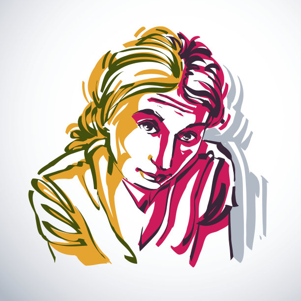 矢量画的美丽温柔的女人，肖像在最小的风格图片下载