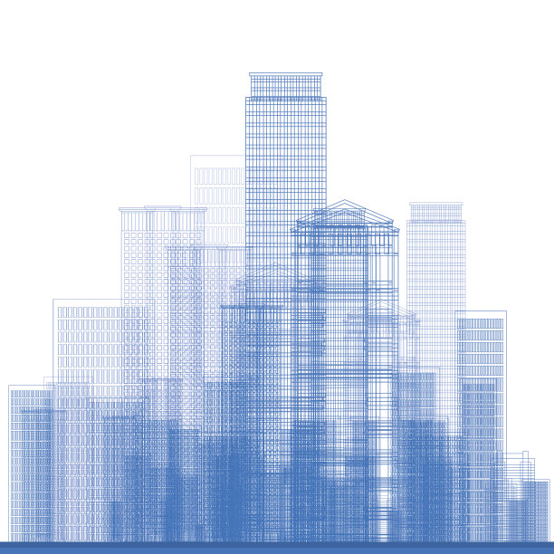 蓝色的城市摩天大楼轮廓图片下载