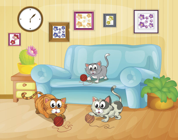 三只猫在房子里玩图片下载
