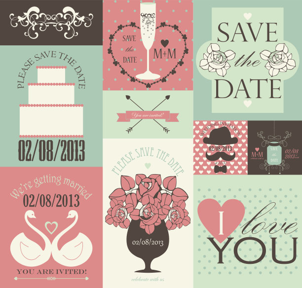 婚礼卡片或请柬的装饰设计元素。图片下载