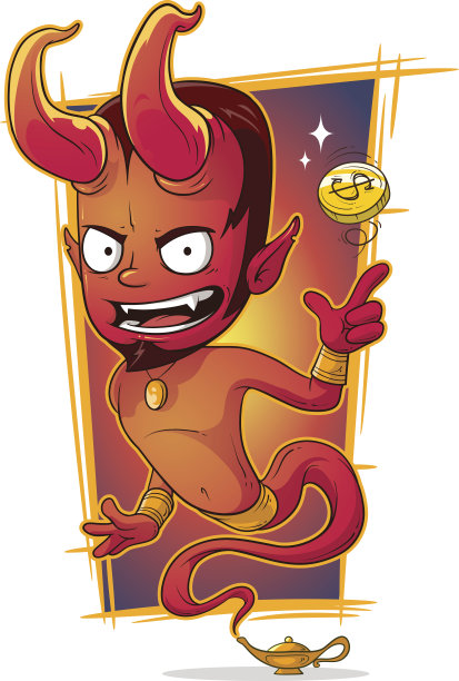 卡通邪恶的红色精灵与金币图片下载