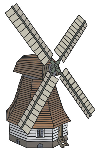 古老的红色木制风车图片下载