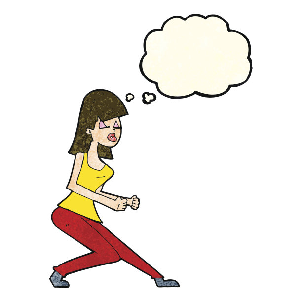 卡通疯狂跳舞的女孩与思想泡泡图片下载