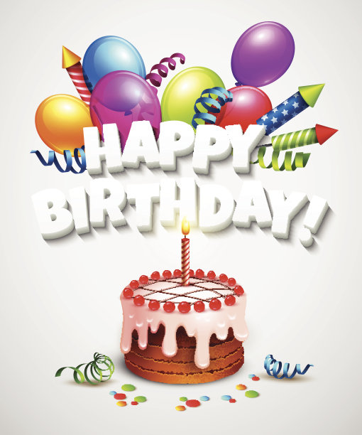 有蛋糕和气球的生日贺卡。矢量图图片下载