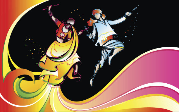 男人和女人跳着色彩鲜艳的Dandiya舞图片下载