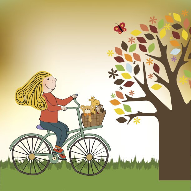 骑自行车的快乐女孩图片下载