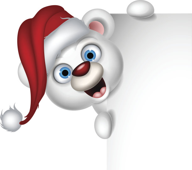 戴着红帽子的北极熊举着空白标志图片下载