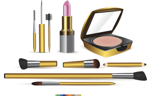 化妆和画笔化妆品集。矢量图片下载